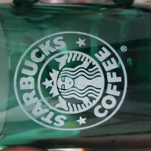 Vintage Starbucks Coffee Mug 1990s USA Made Clear Green Glass Etched Siren Logo - Picture 3 of 6
